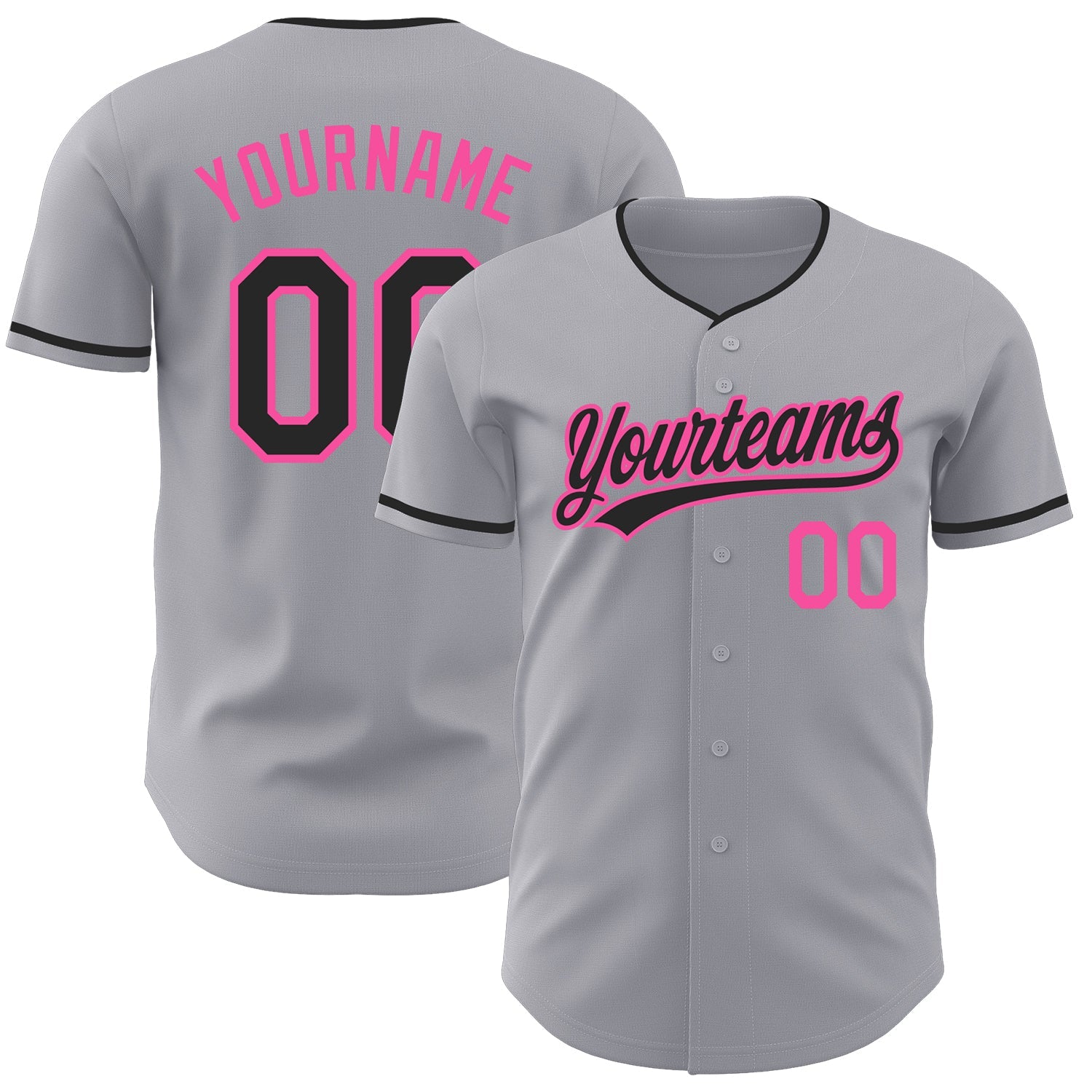 Custom Gray Black-Pink Authentic Baseball Jersey - Main View