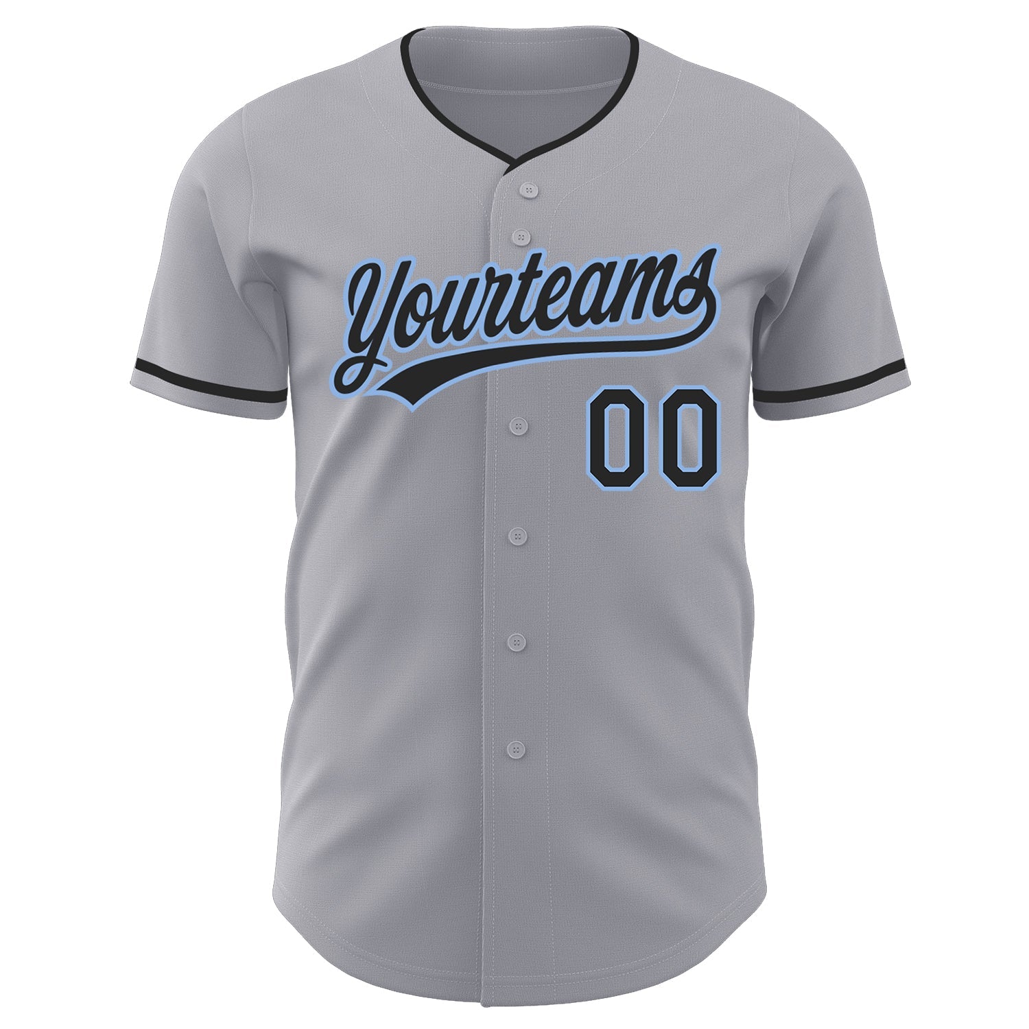 Custom Gray Black-Light Blue Authentic Baseball Jersey view 2