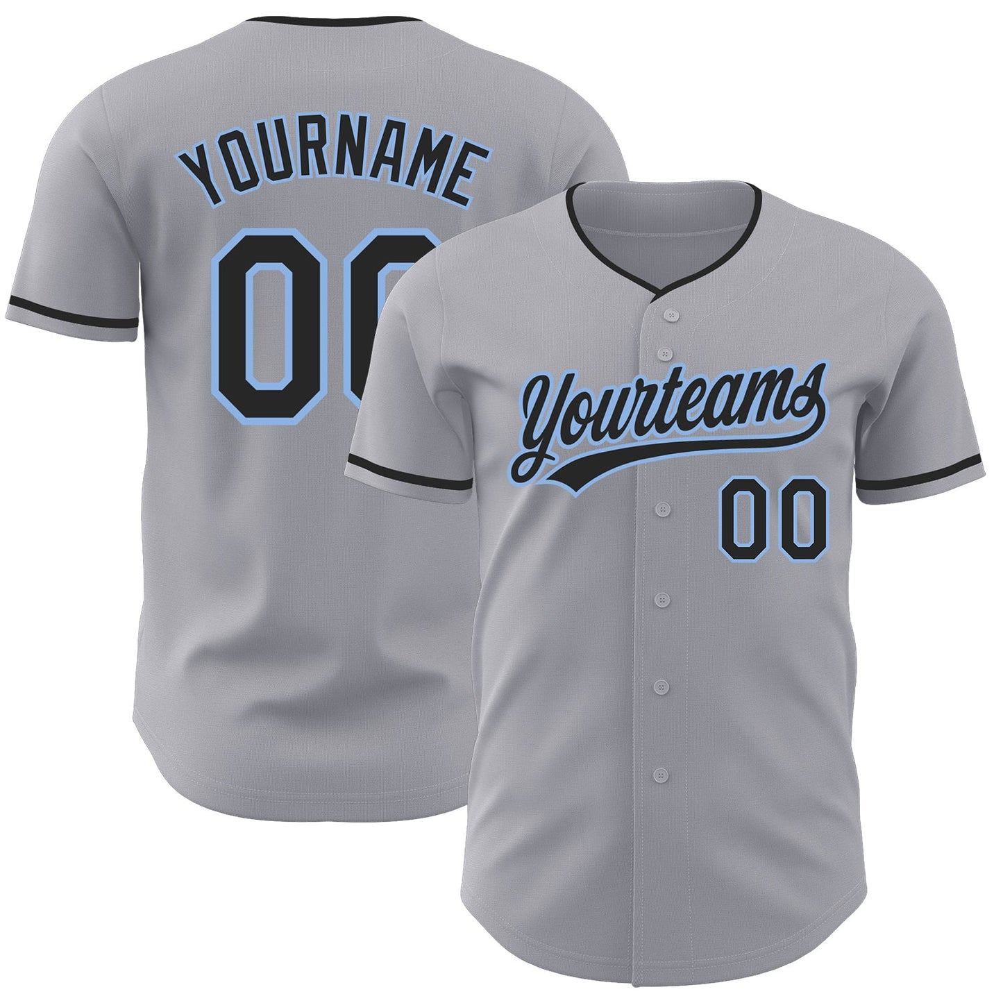 Custom Gray Black-Light Blue Authentic Baseball Jersey - Main View