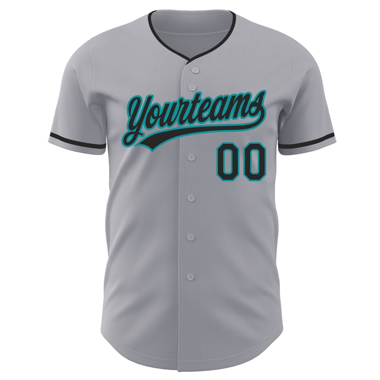 Custom Gray Black-Teal Authentic Baseball Jersey view 2