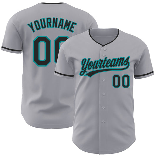 Custom Gray Black-Teal Authentic Baseball Jersey - Main View