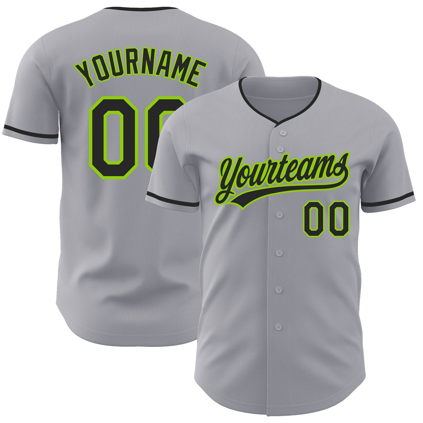 Custom Gray Black-Neon Green Authentic Baseball Jersey - Main View