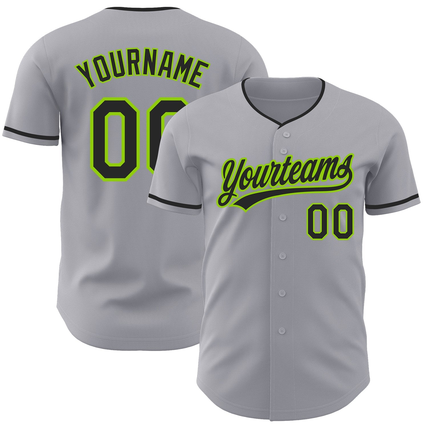 Custom Gray Black-Neon Green Authentic Baseball Jersey - Main View