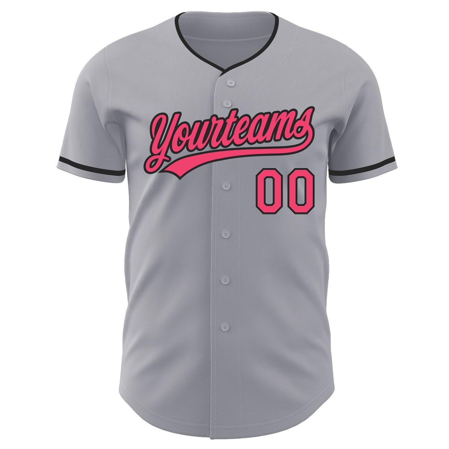 Custom Gray Neon Pink-Black Authentic Baseball Jersey view 2