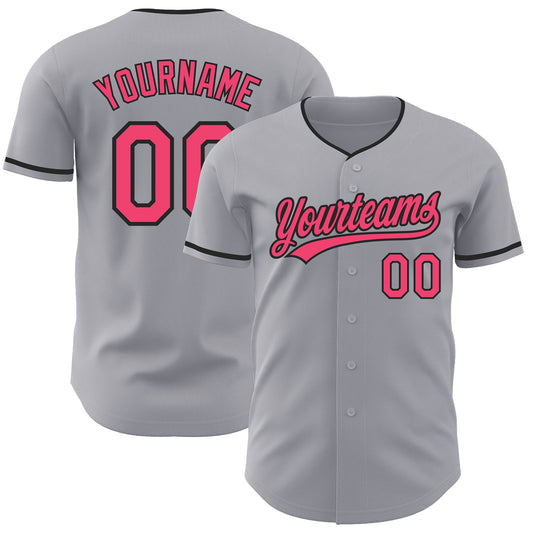 Custom Gray Neon Pink-Black Authentic Baseball Jersey - Main View