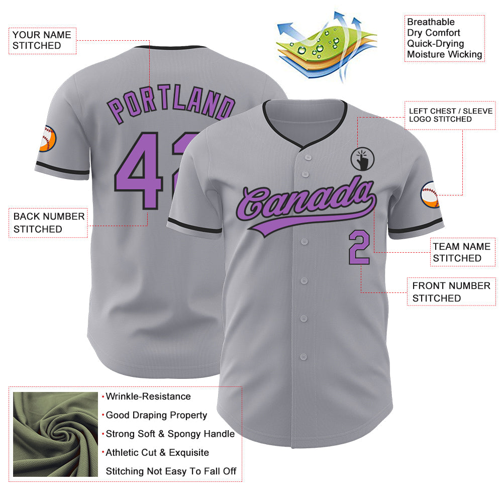 Custom Gray Medium Purple-Black Authentic Baseball Jersey view 3