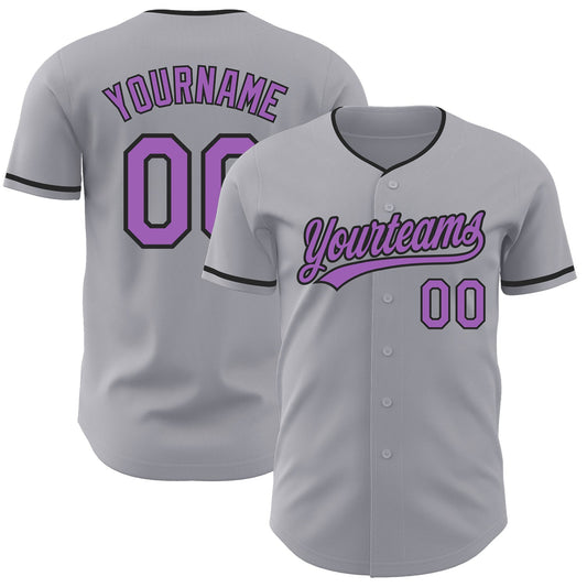 Custom Gray Medium Purple-Black Authentic Baseball Jersey - Main View