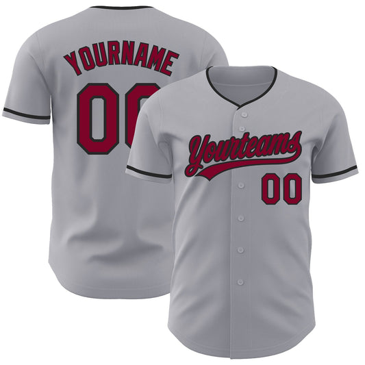 Custom Gray Maroon-Black Authentic Baseball Jersey - Main View