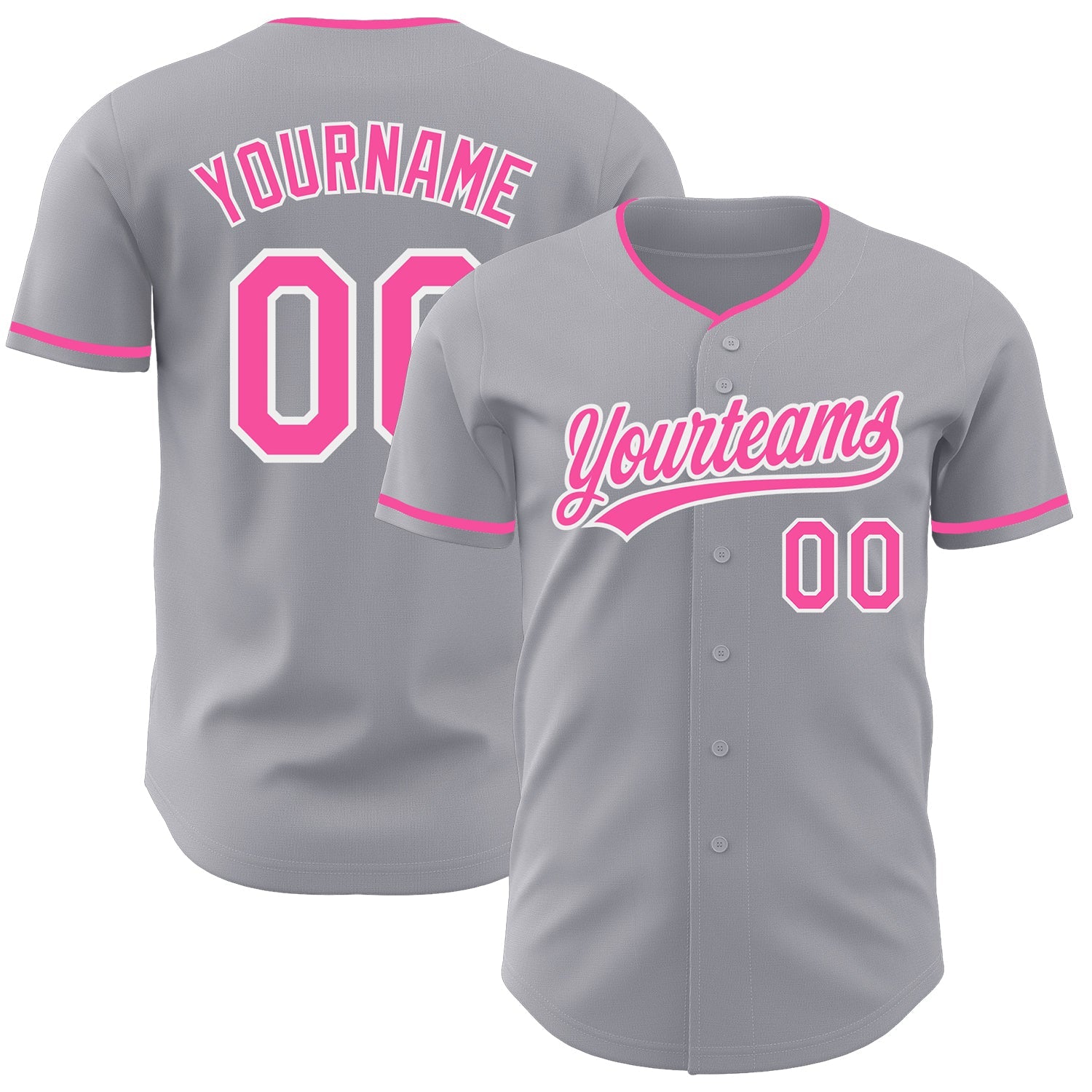 Custom Gray Pink-White Authentic Baseball Jersey - Main View