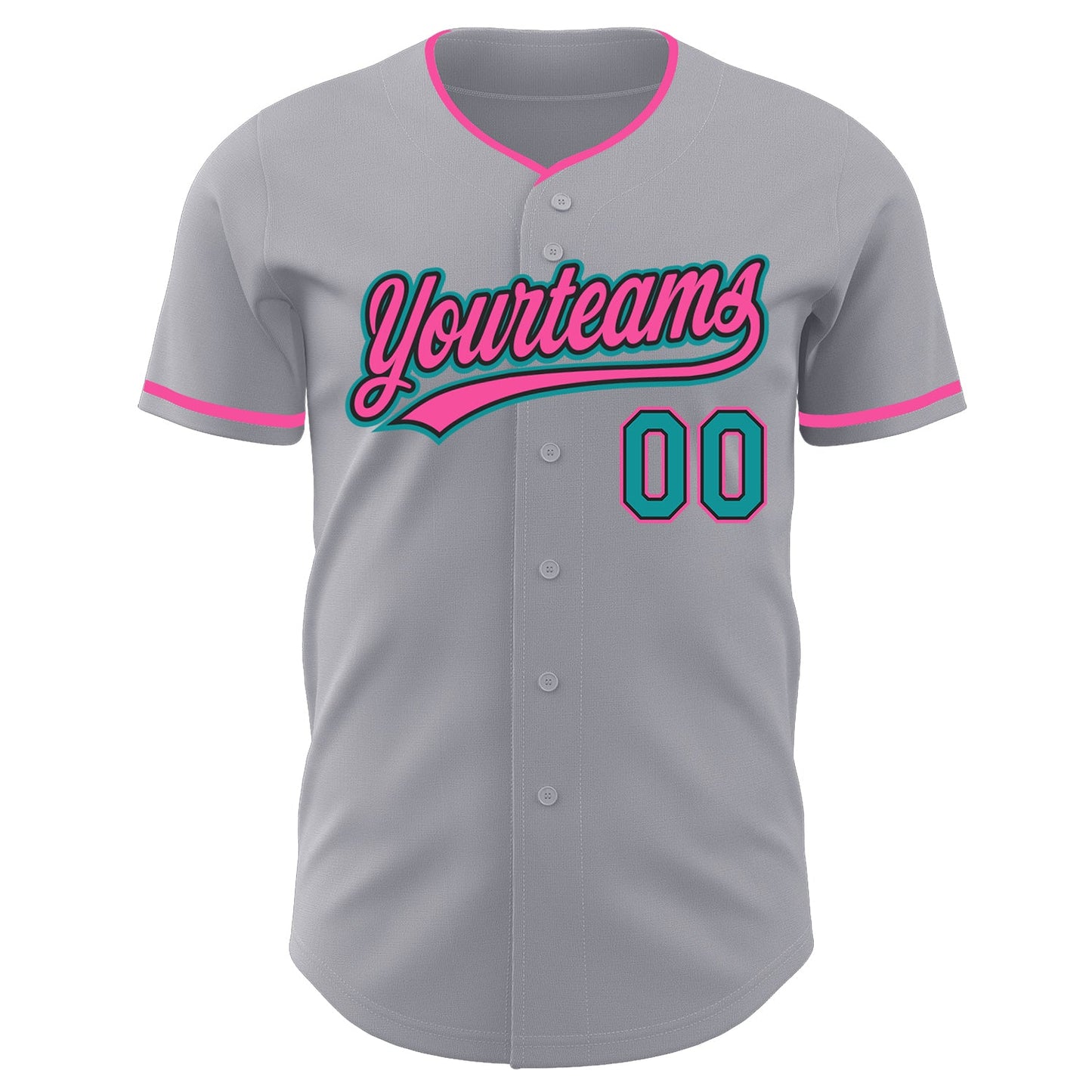 Custom Gray Teal Black-Pink Authentic Baseball Jersey view 2