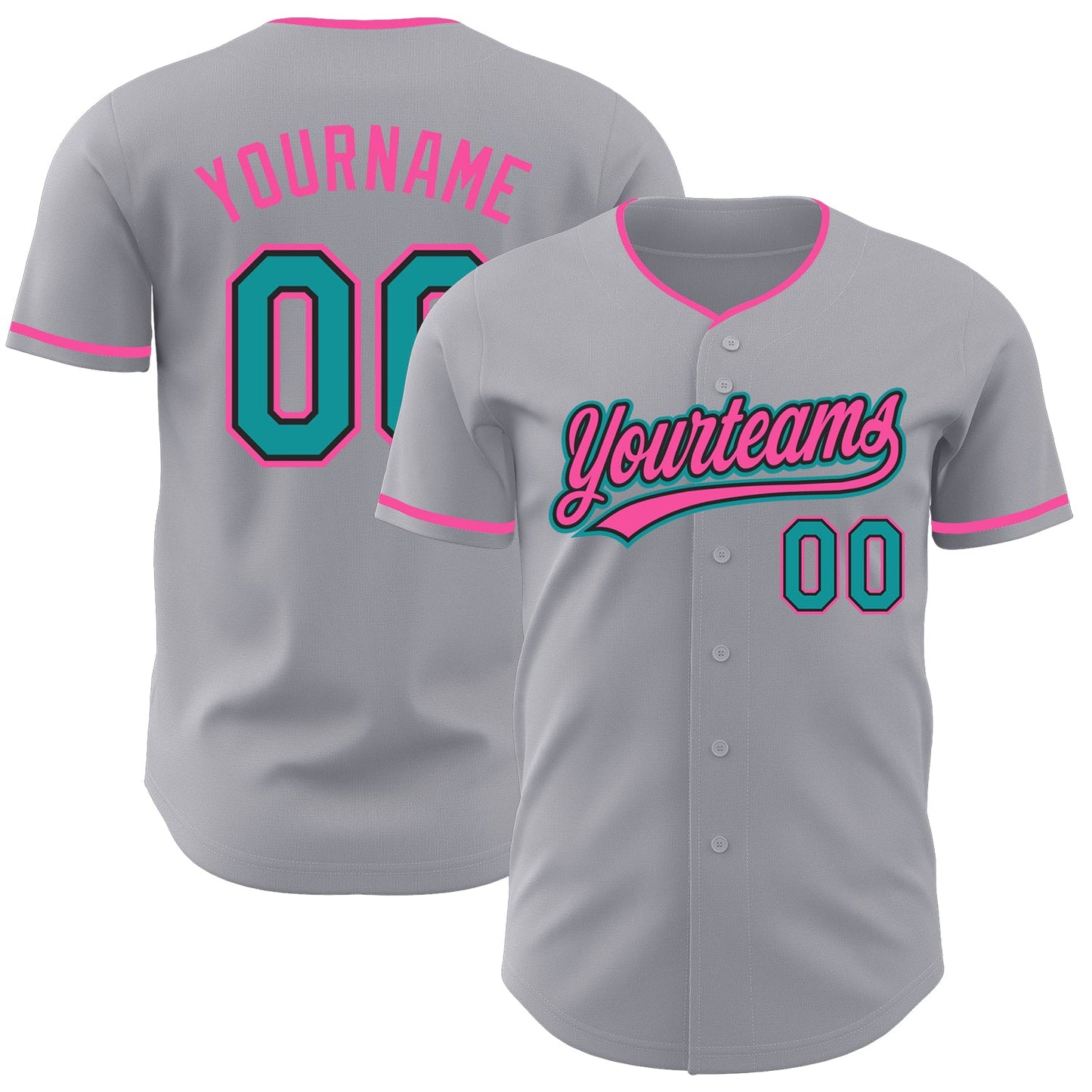 Custom Gray Teal Black-Pink Authentic Baseball Jersey - Main View