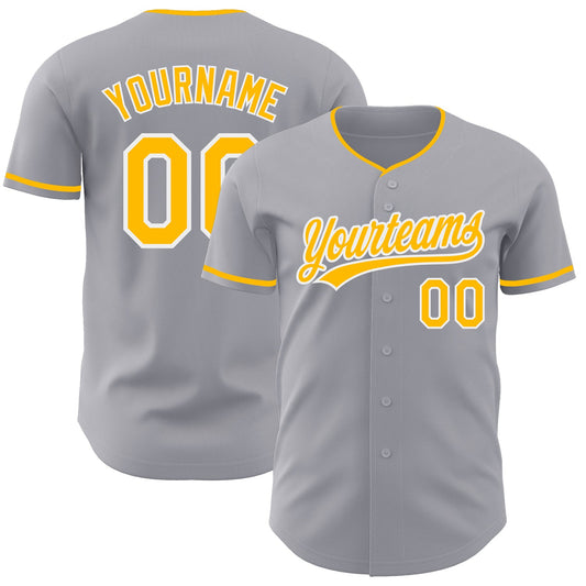 Custom Gray Gold-White Authentic Baseball Jersey - Main View