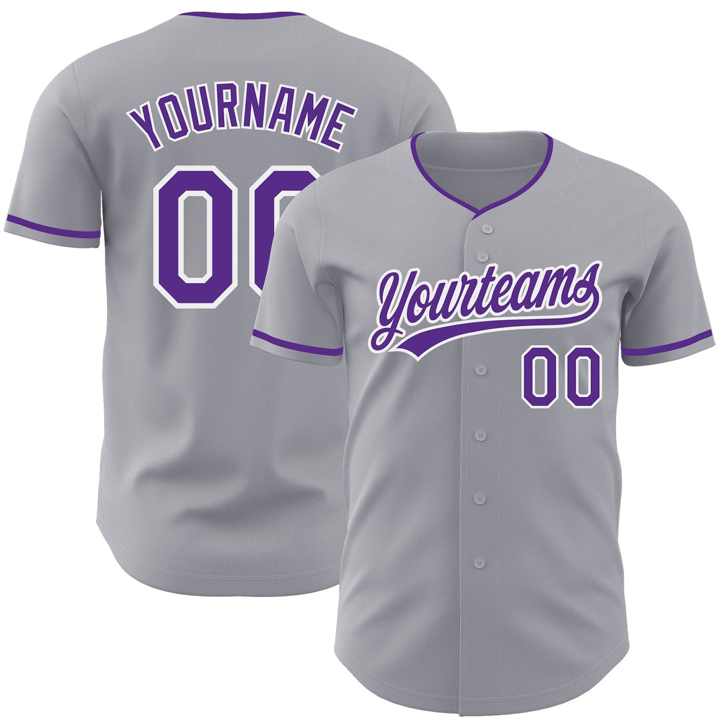 Custom Gray Purple-White Authentic Baseball Jersey - Main View
