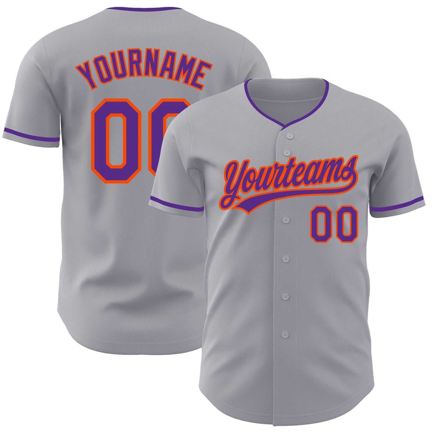 Custom Gray Purple-Orange Authentic Baseball Jersey - Main View