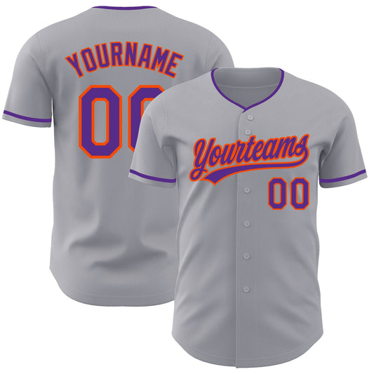 Custom Gray Purple-Orange Authentic Baseball Jersey - Main View