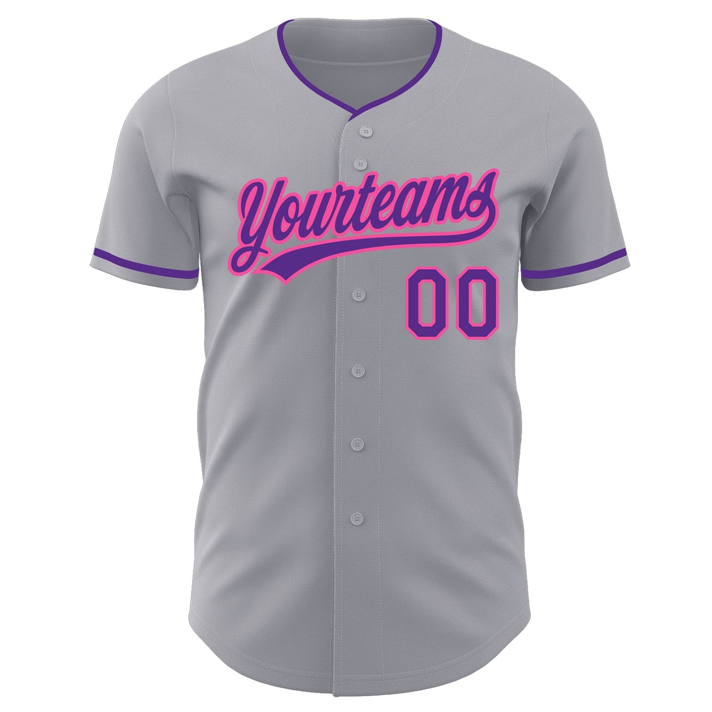 Custom Gray Purple-Pink Authentic Baseball Jersey view 2