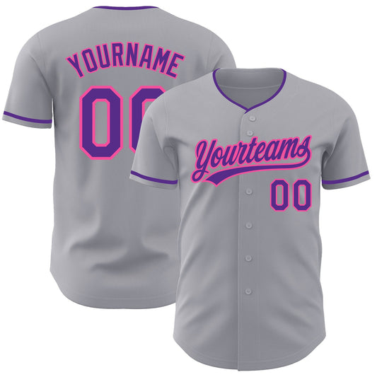 Custom Gray Purple-Pink Authentic Baseball Jersey - Main View