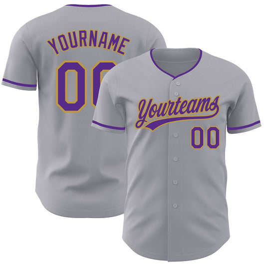 Custom Gray Purple-Old Gold Authentic Baseball Jersey - Main View