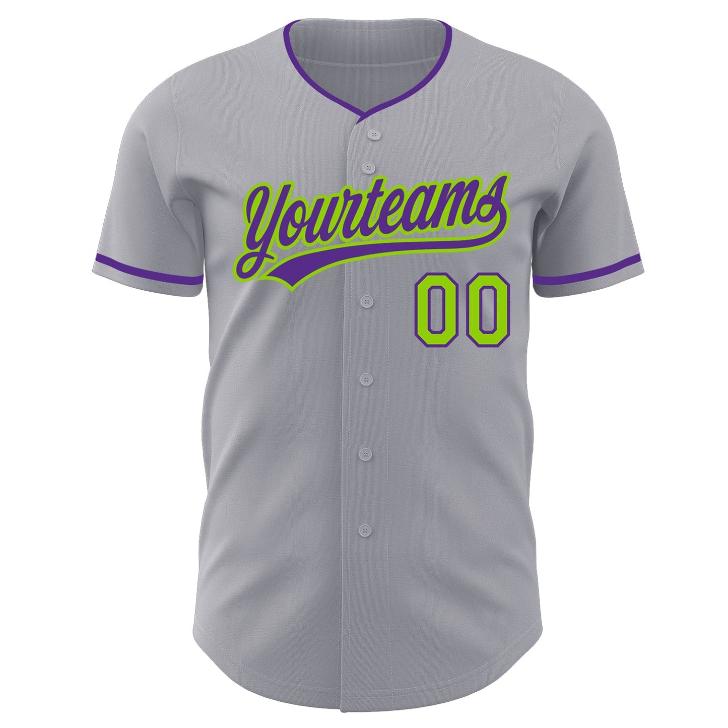 Custom Gray Purple-Neon Green Authentic Baseball Jersey view 2