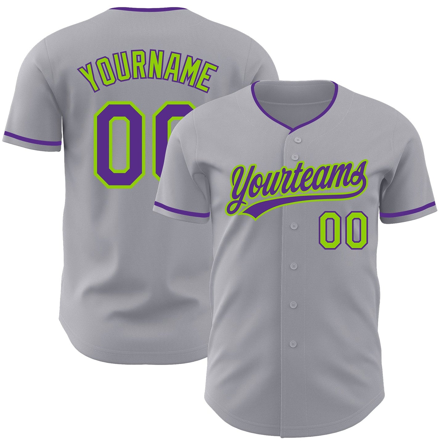 Custom Gray Purple-Neon Green Authentic Baseball Jersey - Main View