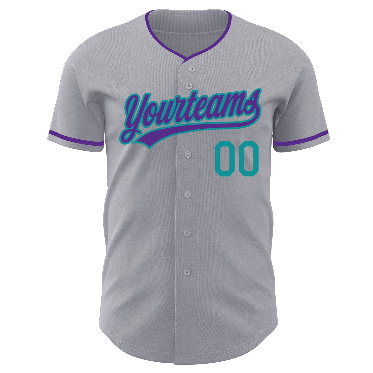 Custom Gray Purple-Teal Authentic Baseball Jersey view 2