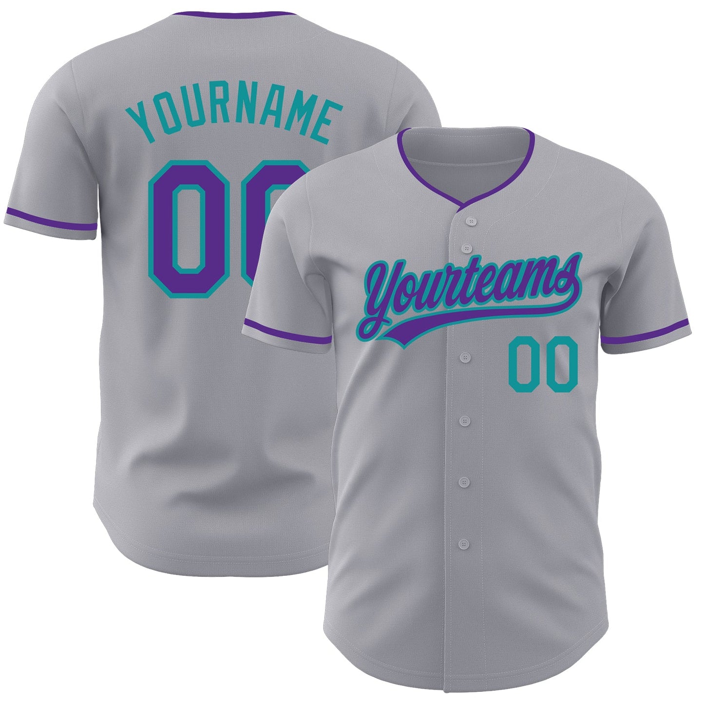 Custom Gray Purple-Teal Authentic Baseball Jersey - Main View