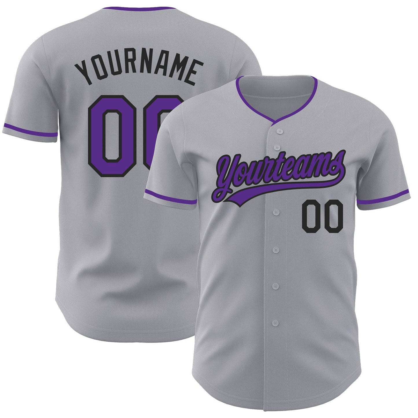 Custom Gray Purple-Black Authentic Baseball Jersey - Main View