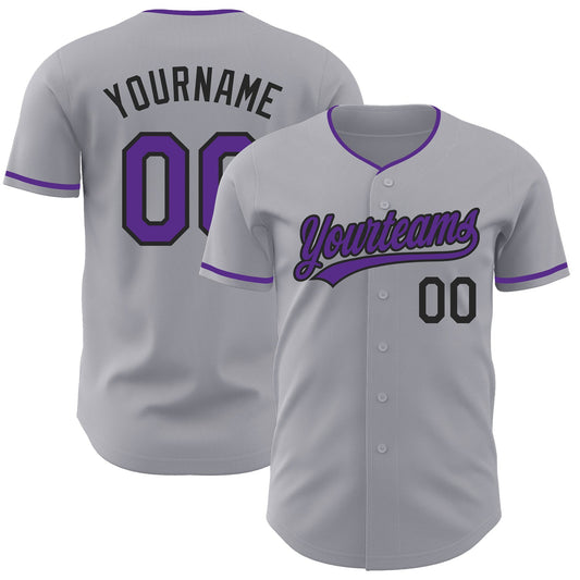 Custom Gray Purple-Black Authentic Baseball Jersey - Main View