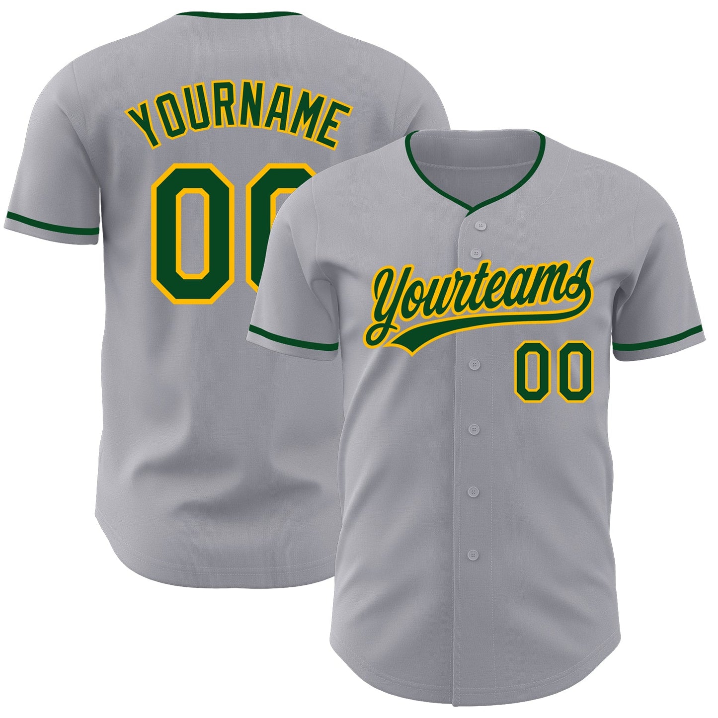 Custom Gray Green-Gold Authentic Baseball Jersey - Main View