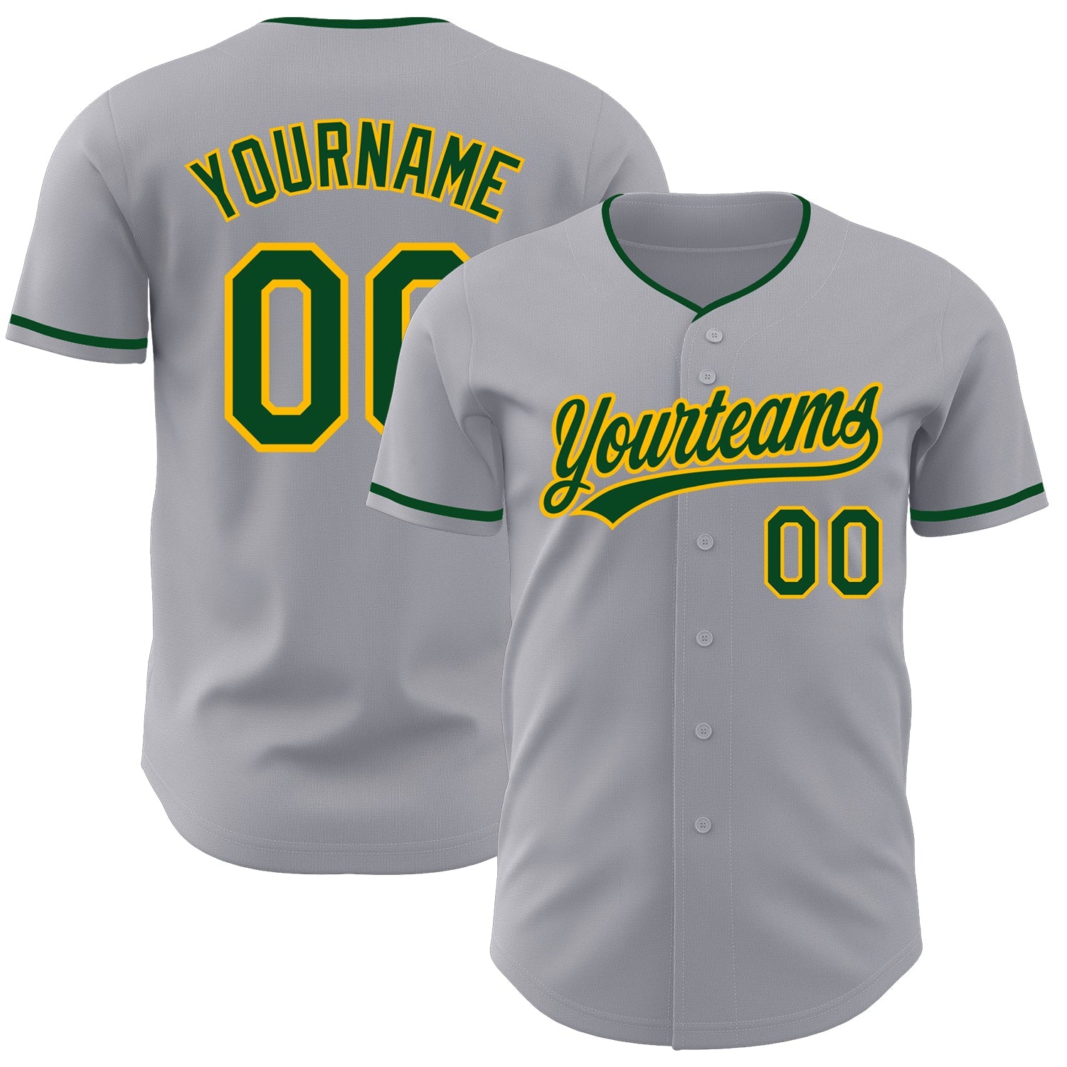 Custom Gray Green-Gold Authentic Baseball Jersey - Main View