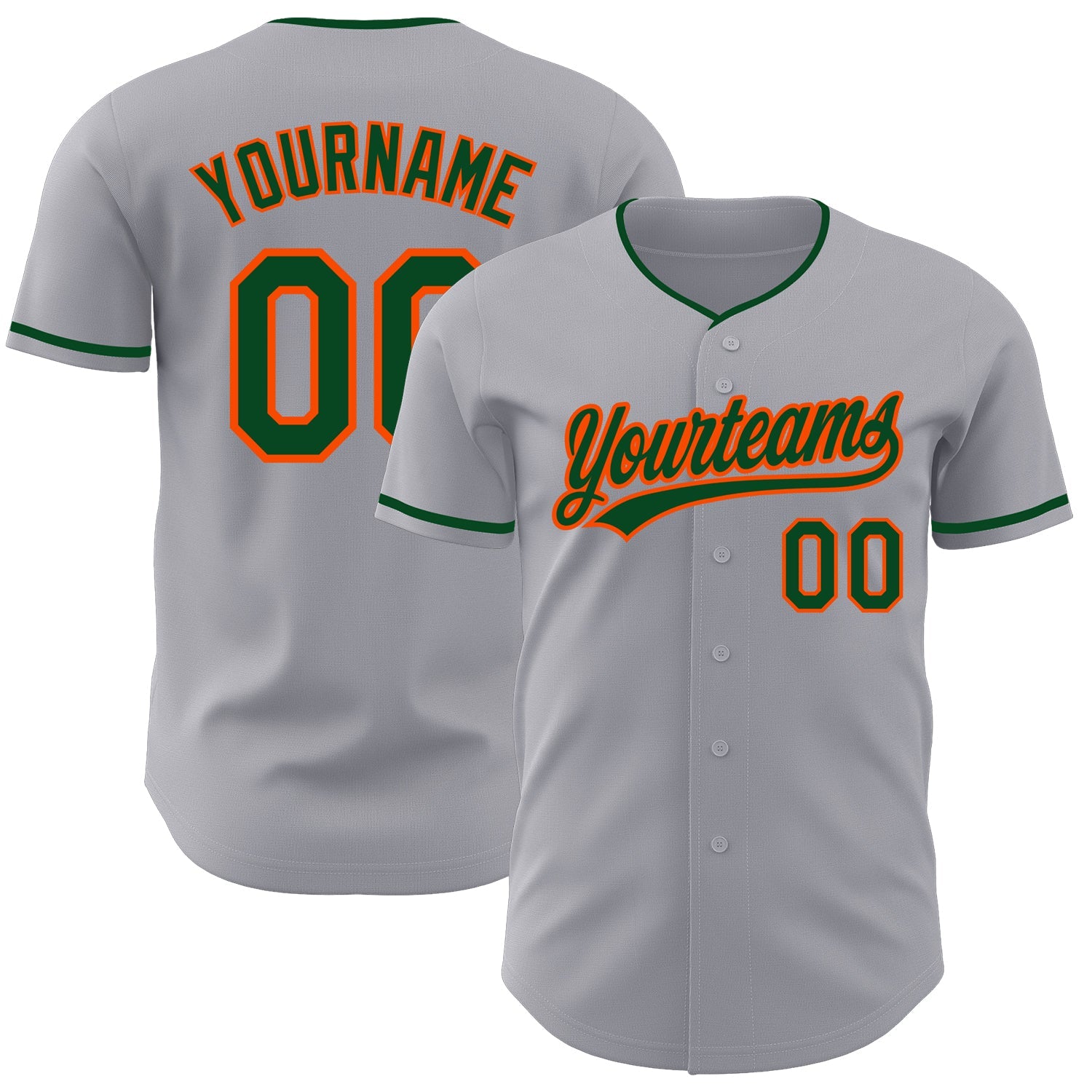 Custom Gray Green-Orange Authentic Baseball Jersey - Main View