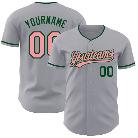 Custom Gray Medium Pink-Green Authentic Baseball Jersey - Main View