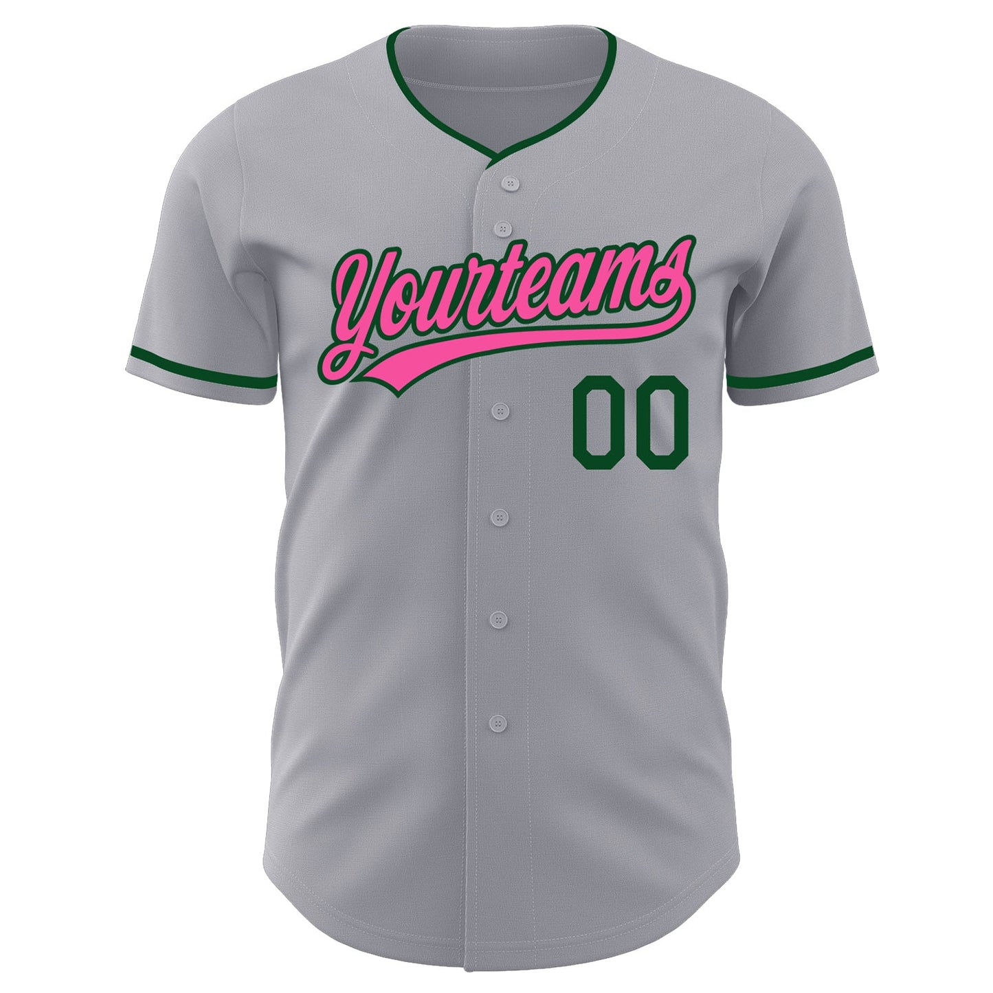 Custom Gray Pink-Green Authentic Baseball Jersey view 2