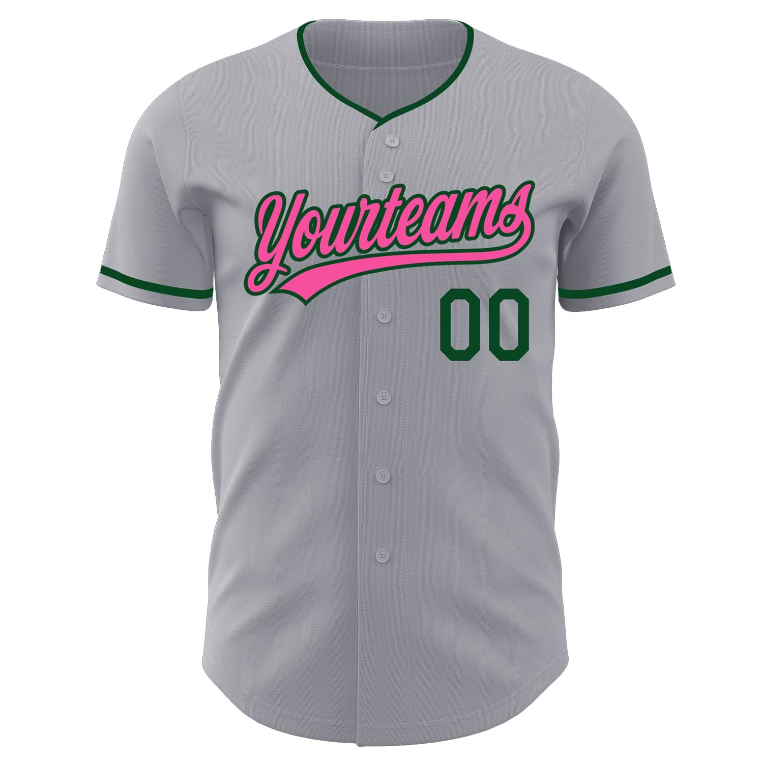 Custom Gray Pink-Green Authentic Baseball Jersey view 2