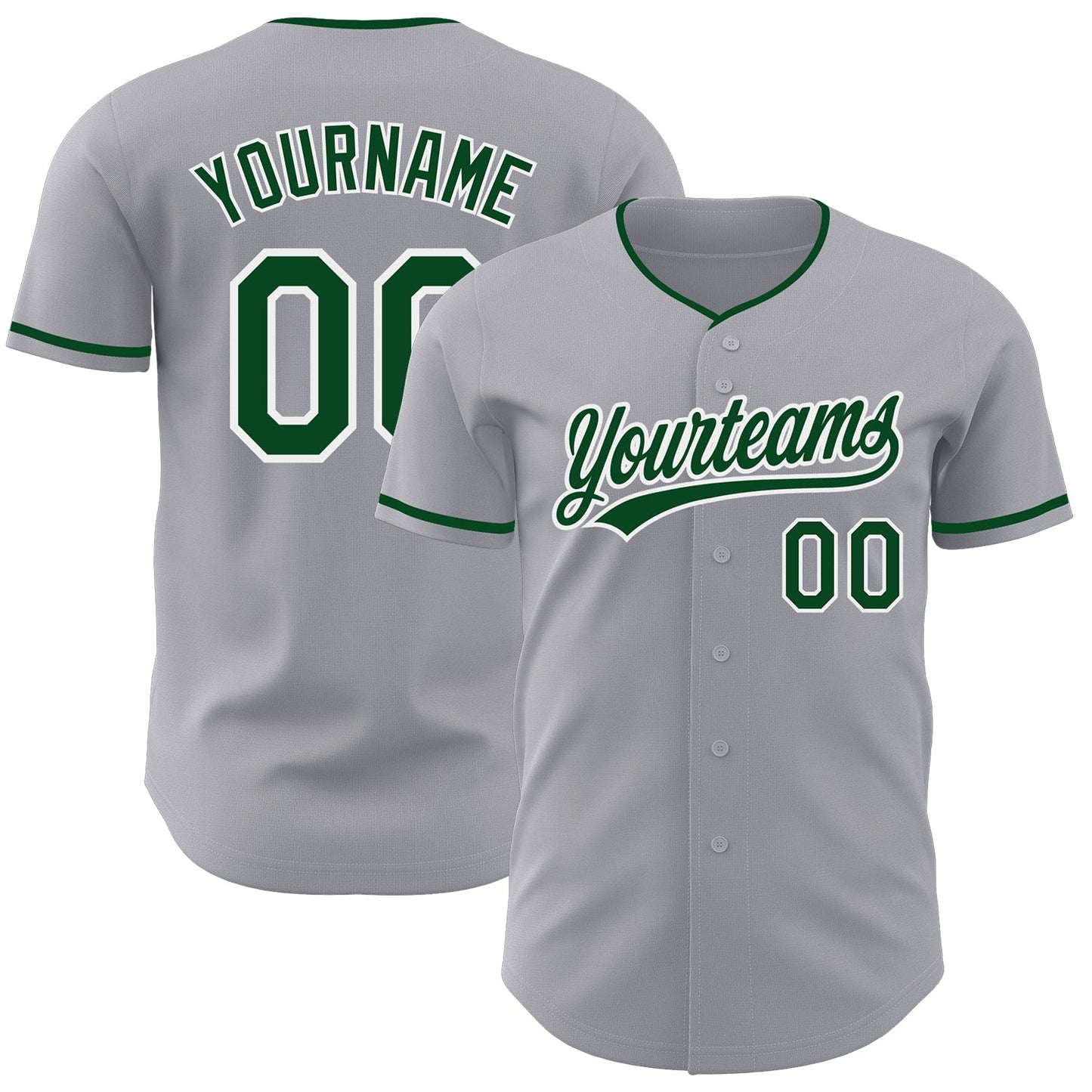 Custom Gray Green-White Authentic Baseball Jersey - Main View