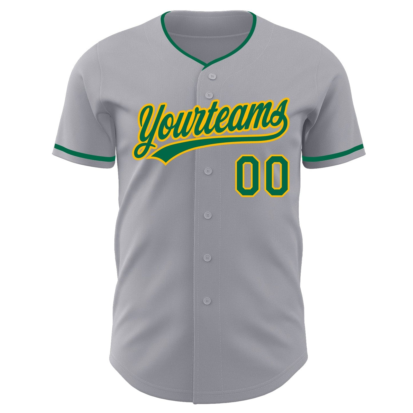 Custom Gray Kelly Green-Gold Authentic Baseball Jersey view 2