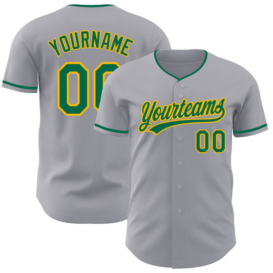 Custom Gray Kelly Green-Gold Authentic Baseball Jersey - Main View