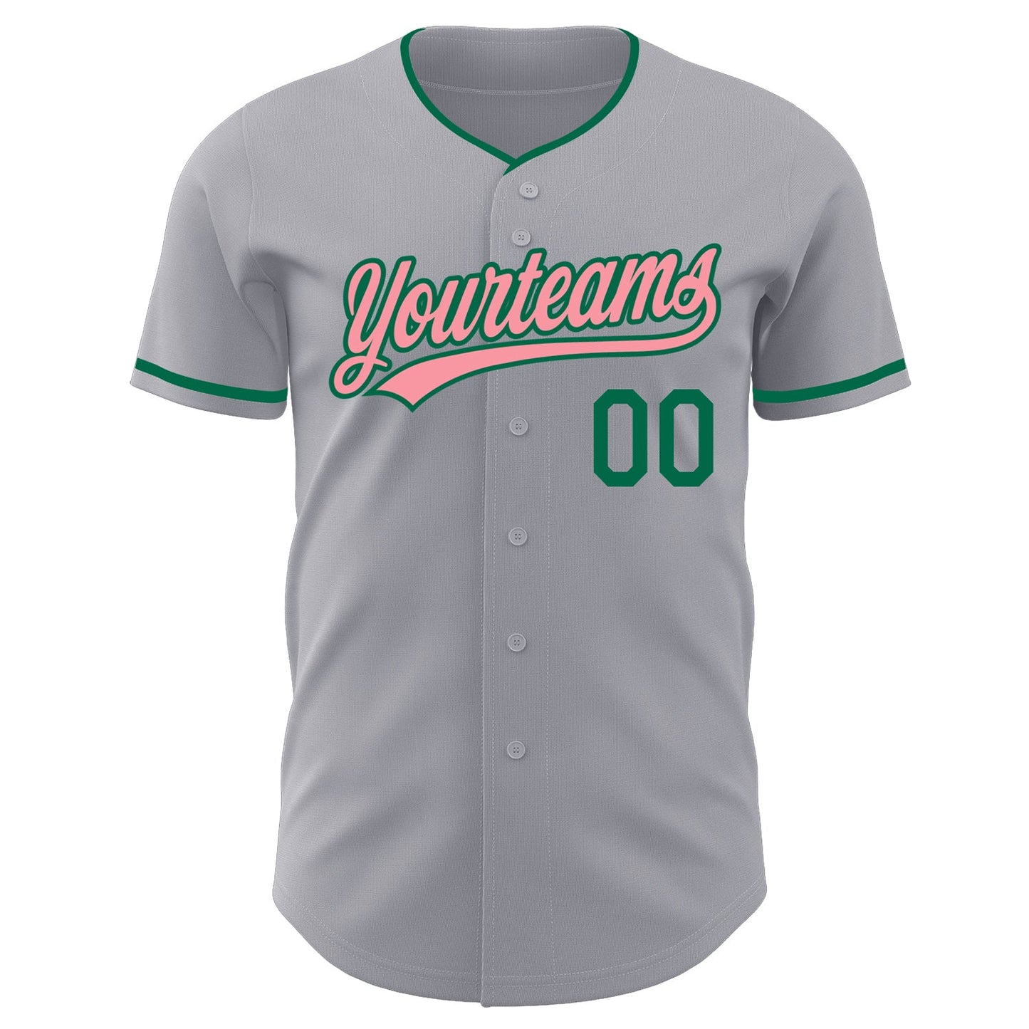 Custom Gray Medium Pink-Kelly Green Authentic Baseball Jersey view 2