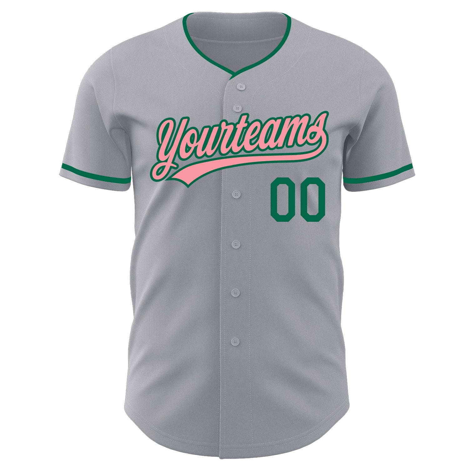 Custom Gray Medium Pink-Kelly Green Authentic Baseball Jersey view 2