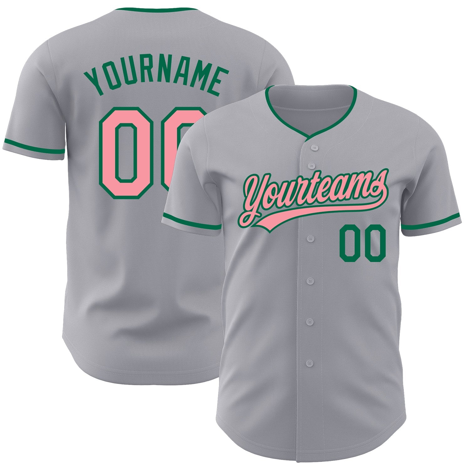Custom Gray Medium Pink-Kelly Green Authentic Baseball Jersey - Main View