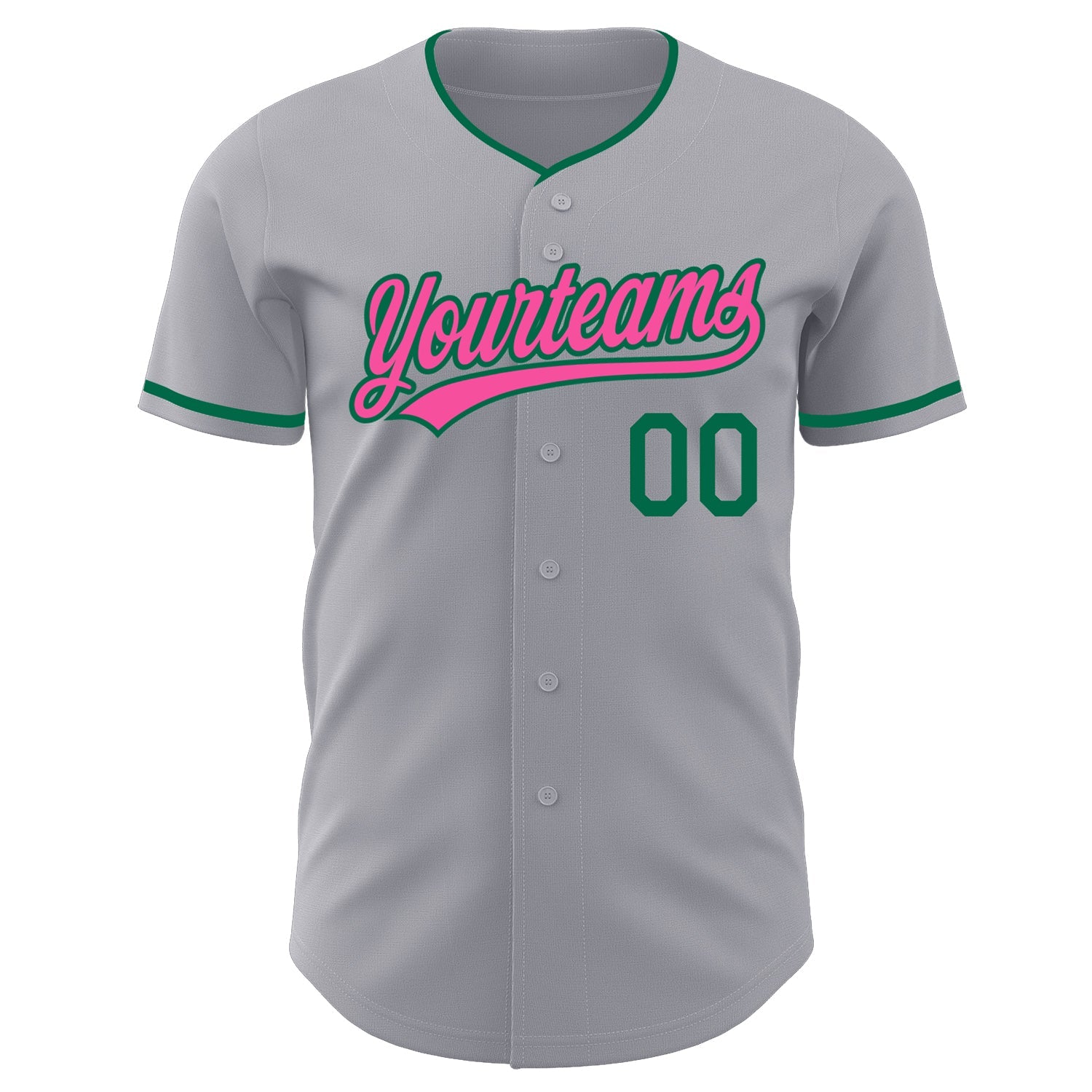 Custom Gray Pink-Kelly Green Authentic Baseball Jersey view 2