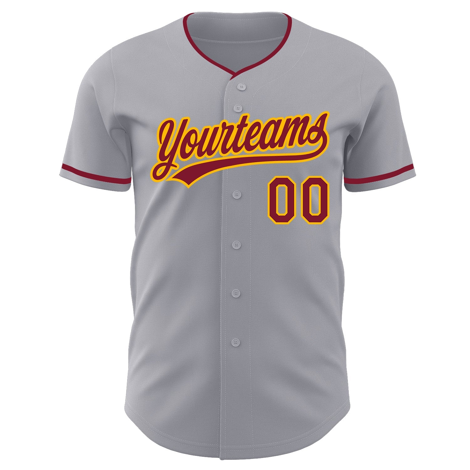 Custom Gray Crimson-Gold Authentic Baseball Jersey view 2