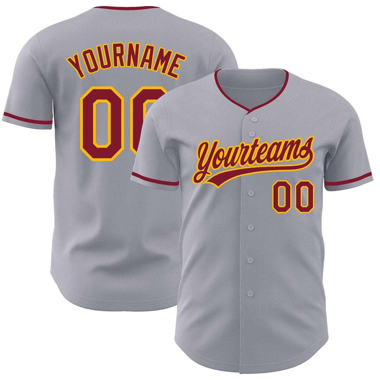 Custom Gray Crimson-Gold Authentic Baseball Jersey - Main View