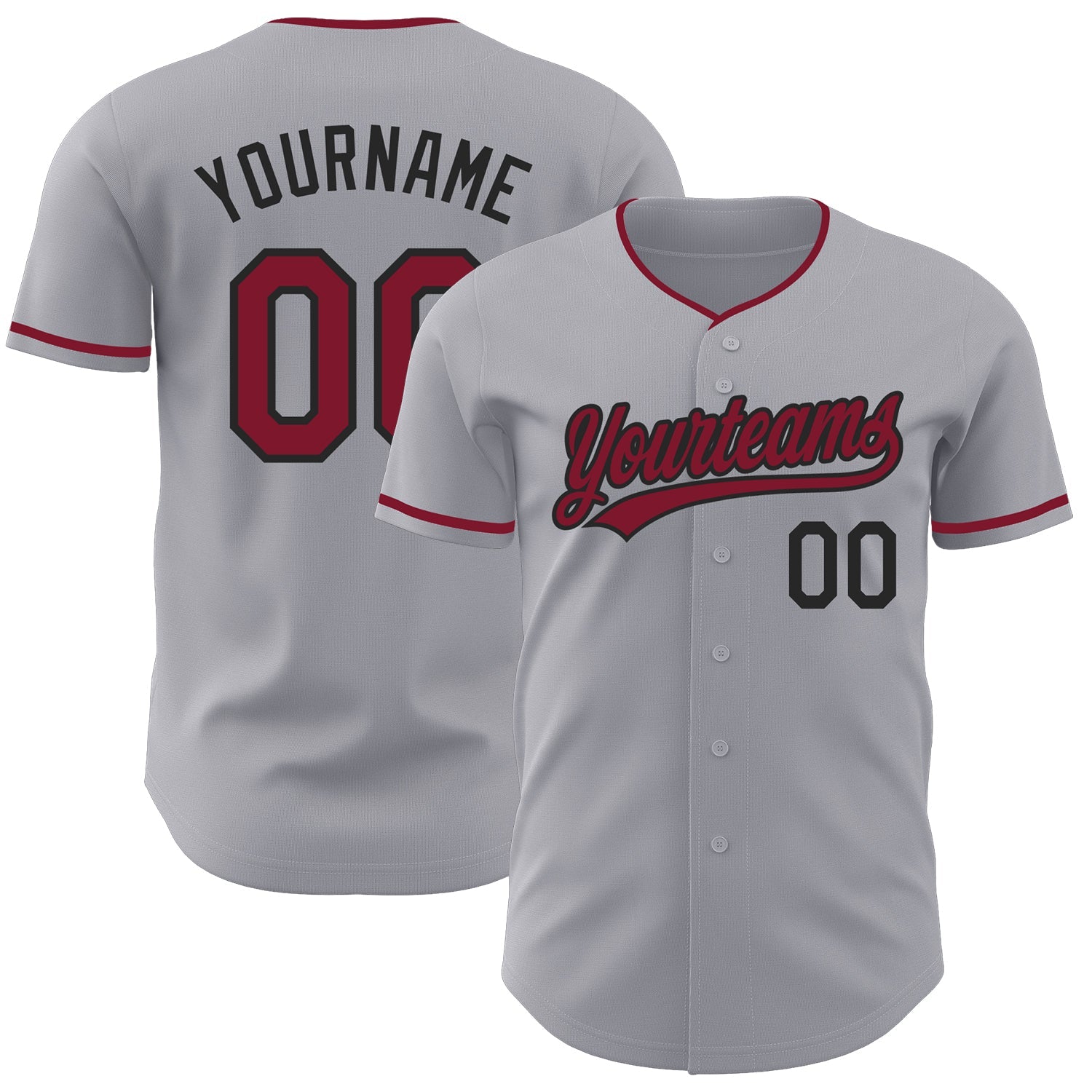 Custom Gray Crimson-Black Authentic Baseball Jersey - Main View