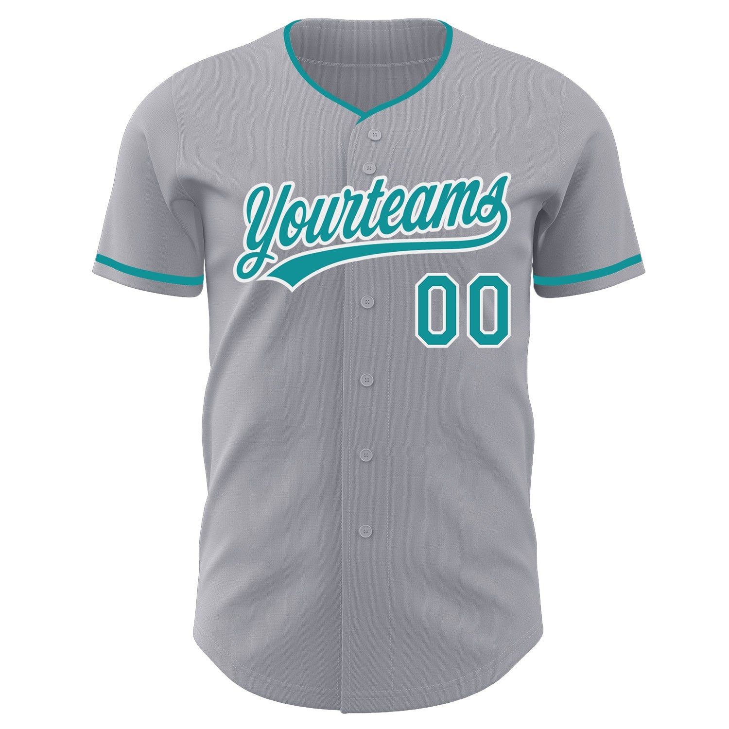 Custom Gray Teal-White Authentic Baseball Jersey view 2