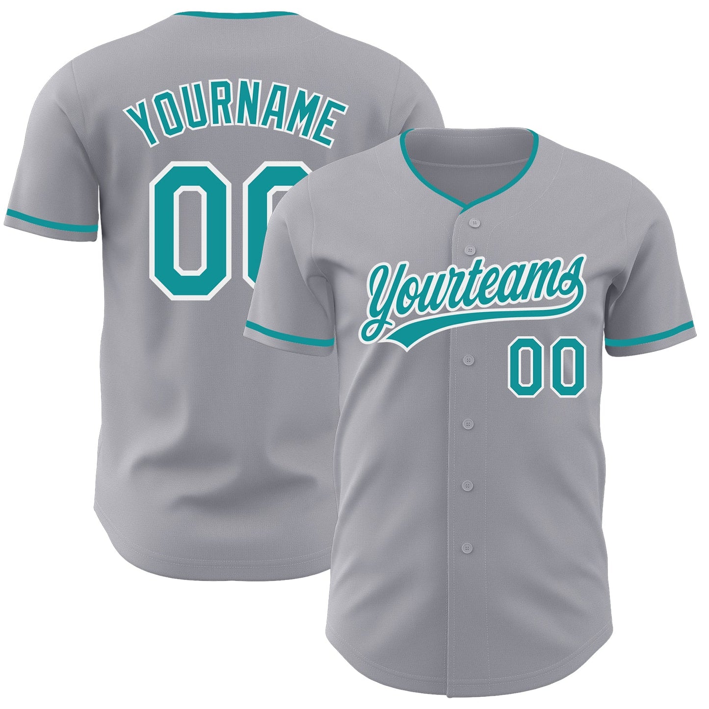 Custom Gray Teal-White Authentic Baseball Jersey - Main View