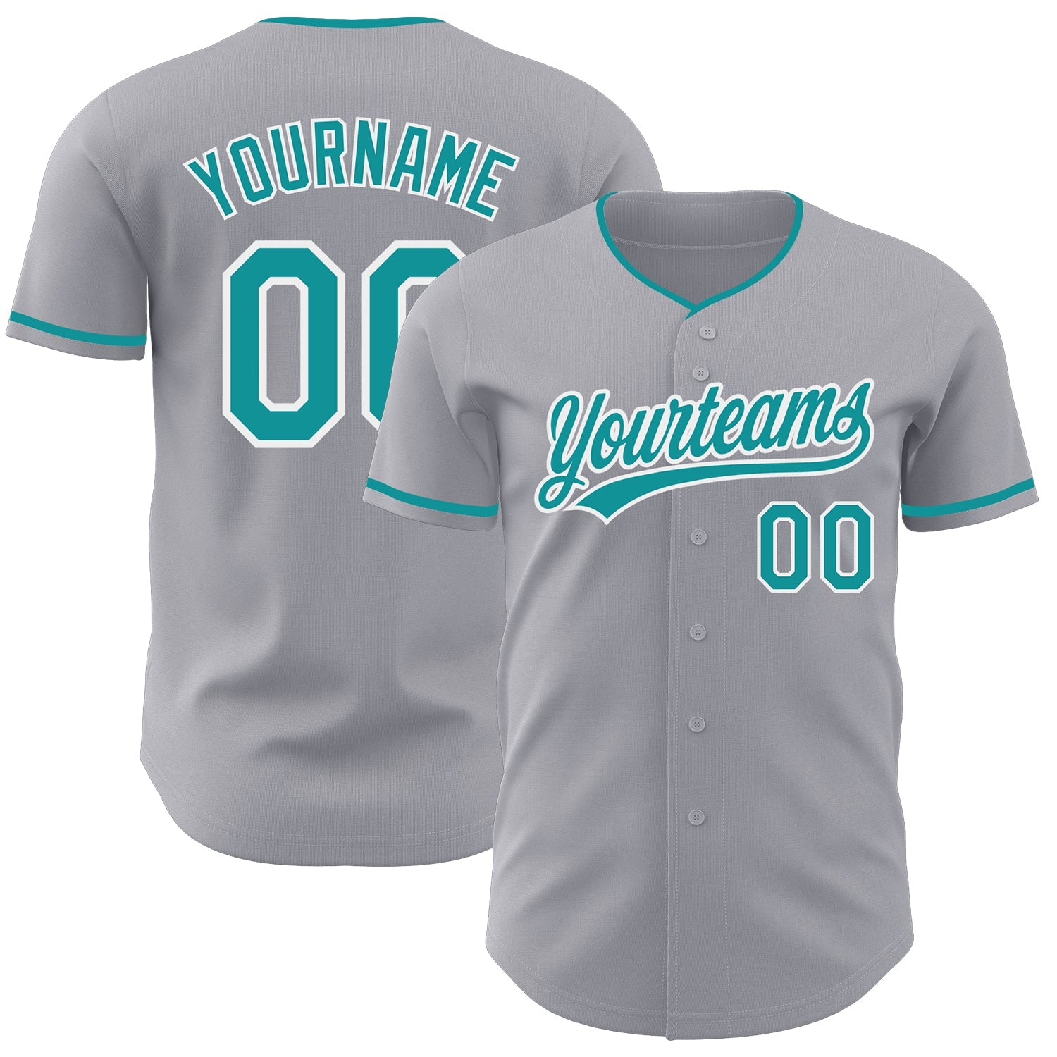 Custom Gray Teal-White Authentic Baseball Jersey - Main View