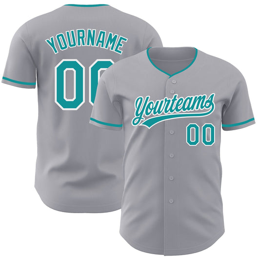 Custom Gray Teal-White Authentic Baseball Jersey - Main View