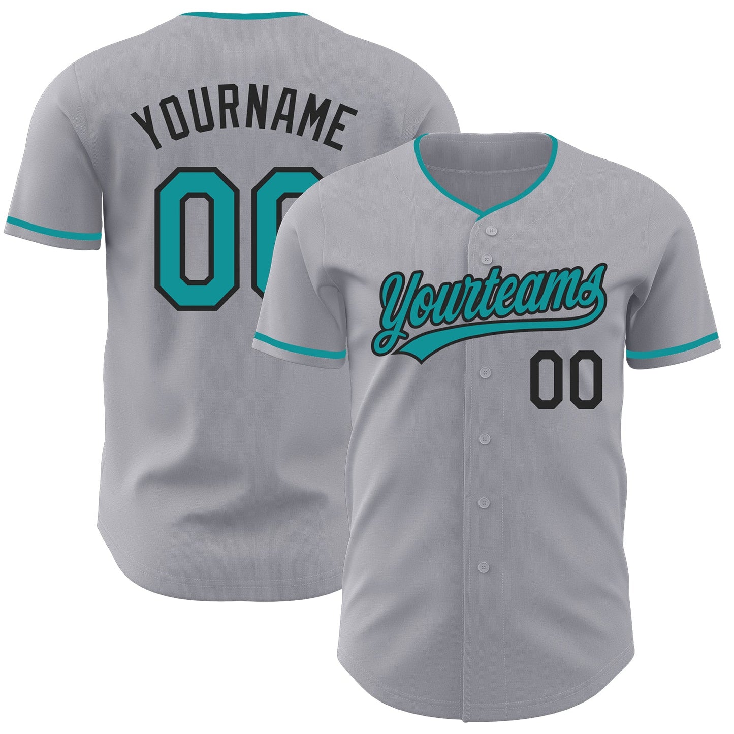 Custom Gray Teal-Black Authentic Baseball Jersey - Main View