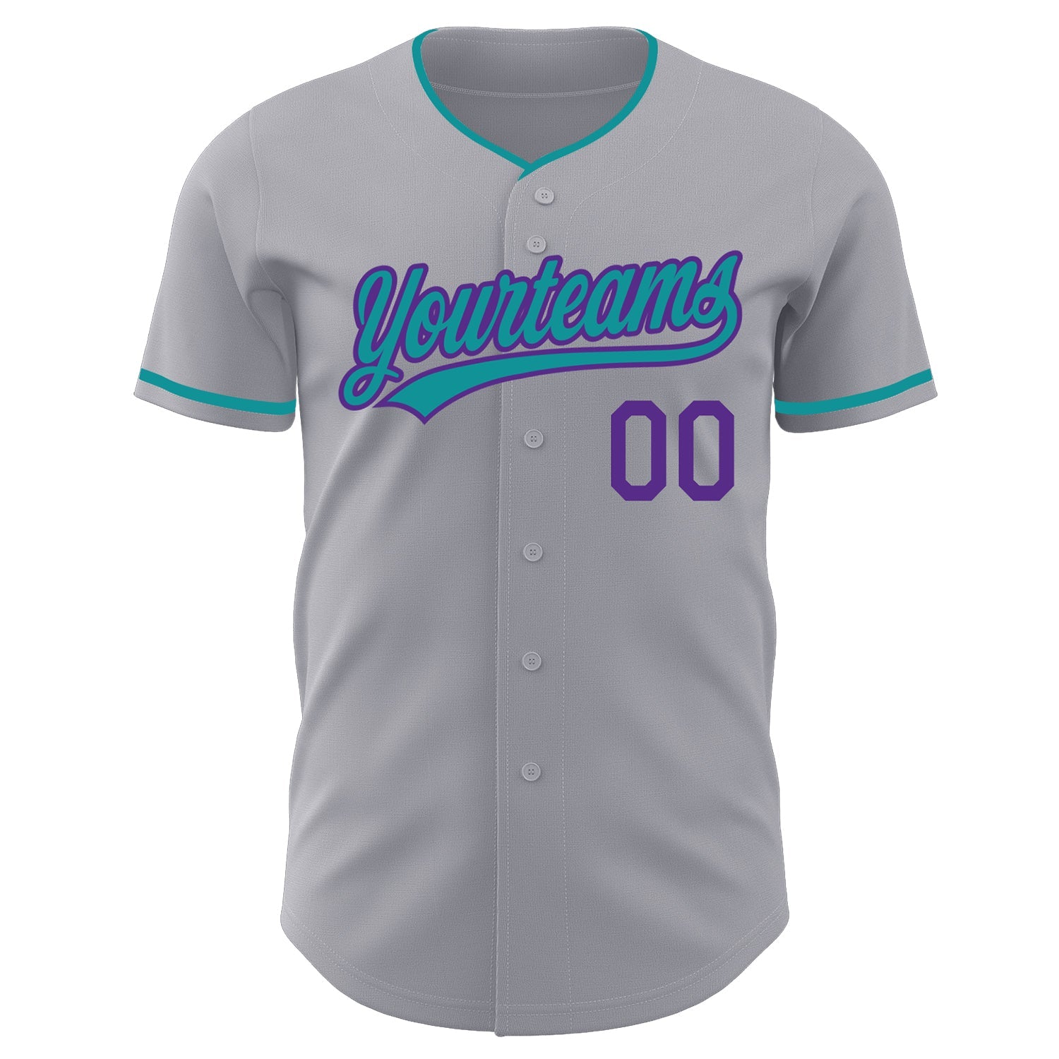 Custom Gray Teal-Purple Authentic Baseball Jersey view 2